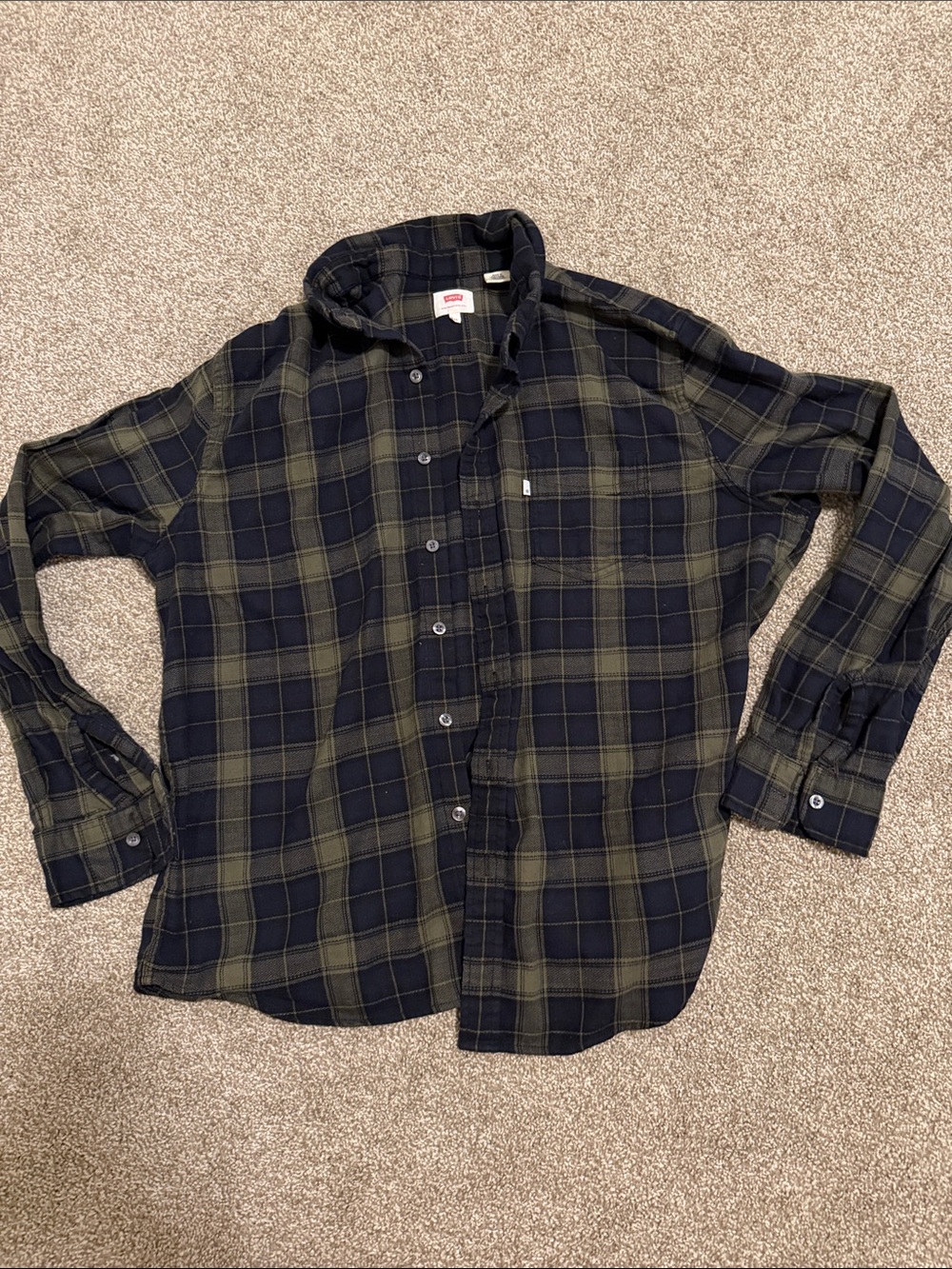 Levi's Olive Green & Black Plaid Button-Down Shirt